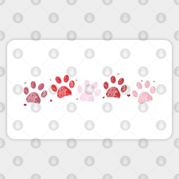 Happy Valentine's Day greeting card with red hearts and paw prints Sticker by GULSENGUNEL